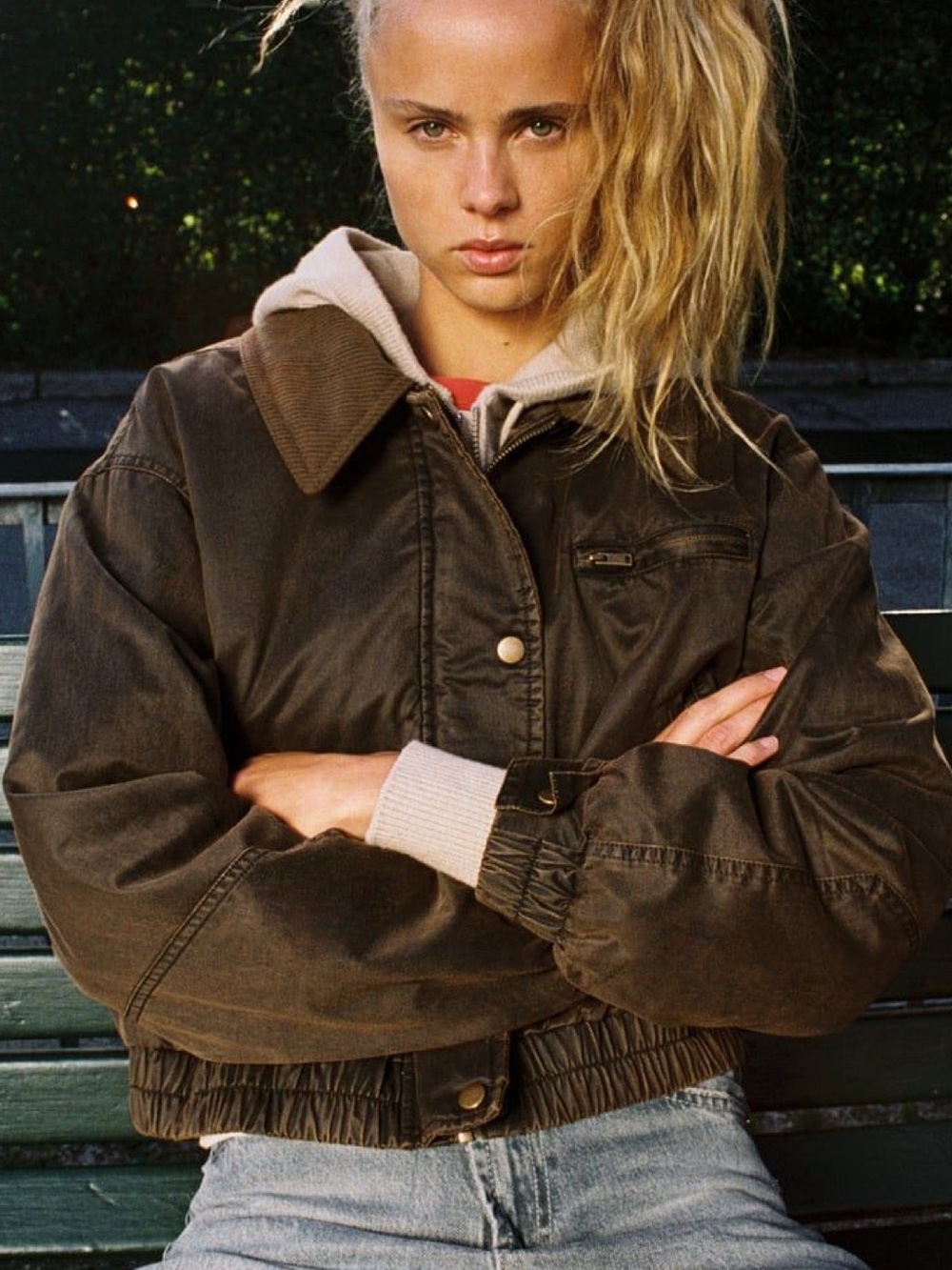 Zara brown corduroy neck crop bomber jacket M
